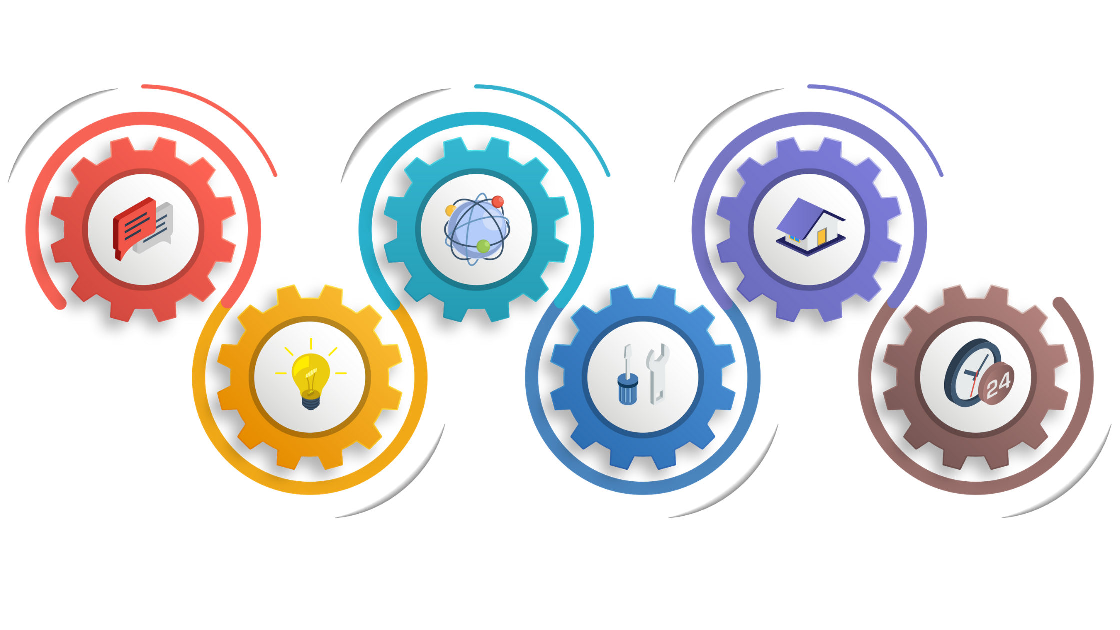 business icons in colorful gears