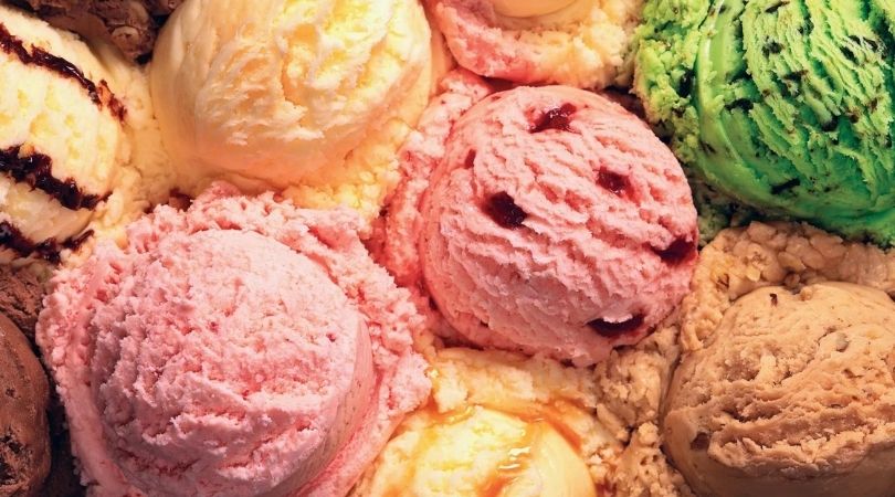 scoops of different flavored ice cream